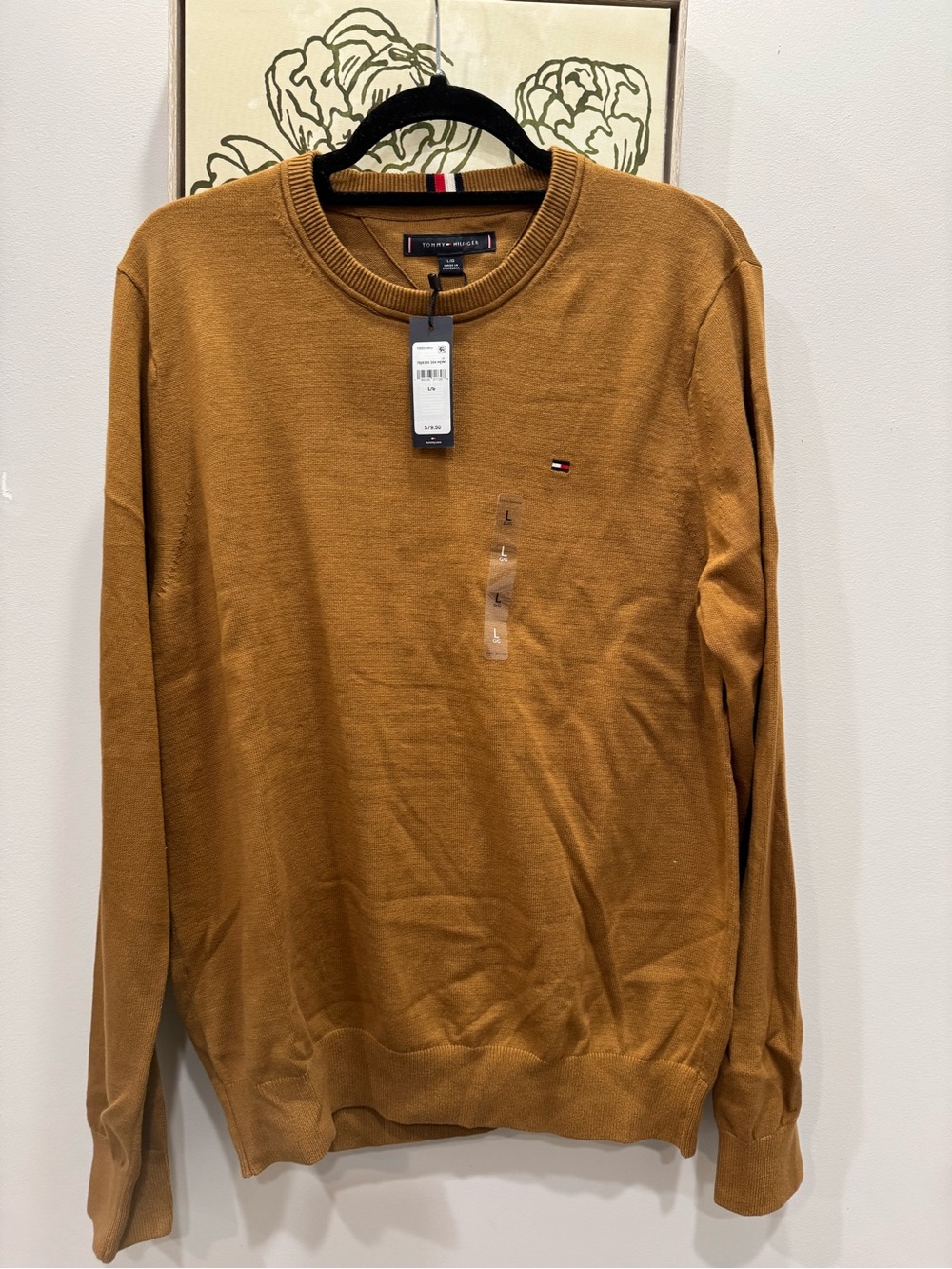 Tommy Hilfiger Crewneck Sweater Camel Brown Men’s Large ~ NEW WITH TAG